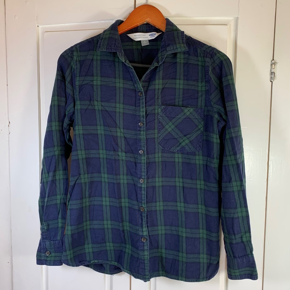 Old Navy Womens Classic Flannel Shirt Long Sleeve‎ Button Down Plaid Size M